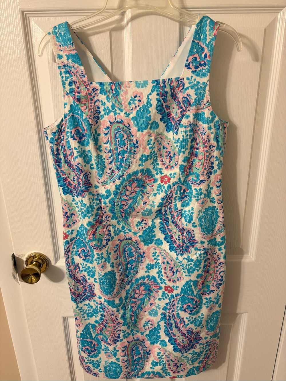 Talbots Turquoise, Pink & Navy Paisley Midi Shift Dress